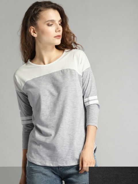 

Roadster Women Pack of 2 Colourblocked T-shirts, Charcoal
