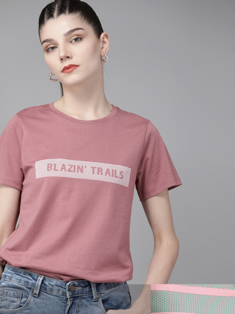 

Roadster Women Pack of 2 Pure Cotton Printed T-shirts, Rose