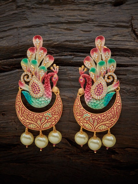 

Kushal's Fashion Jewellery Red Contemporary Chandbalis Earrings