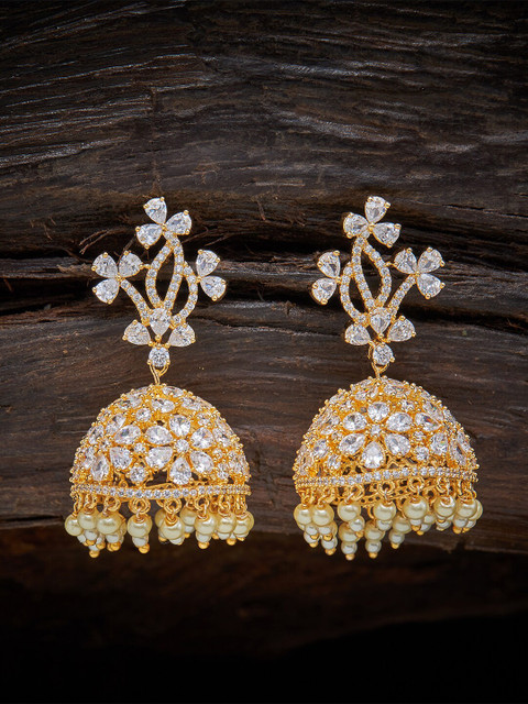 

Kushal's Fashion Jewellery White Contemporary Jhumkas Earrings