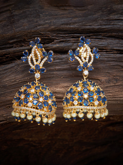 

Kushal's Fashion Jewellery Blue Contemporary Jhumkas Earrings