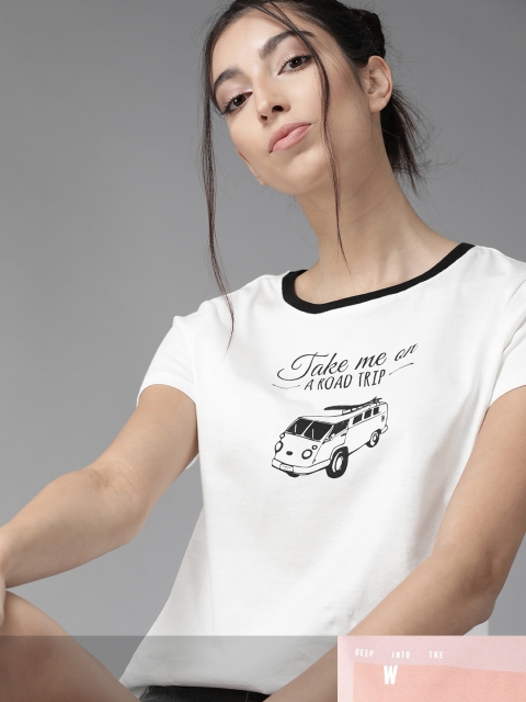

Roadster Women Pack of 2 Pure Cotton Typography Print T-shirts, White