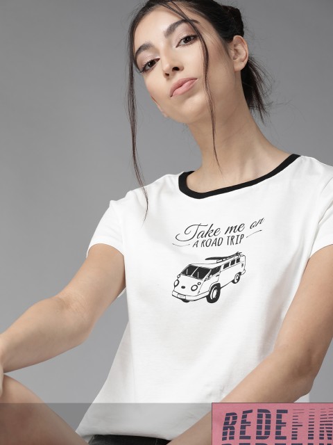 

Roadster Women Pack of 2 Pure Cotton Typography Print T-shirts, White