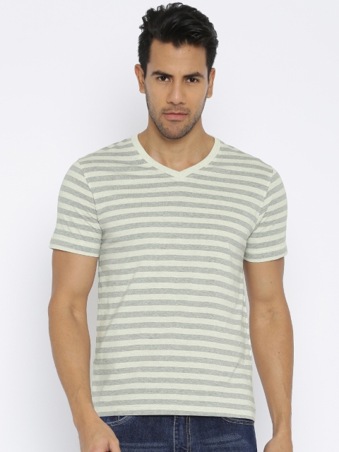 

American Crew Men Grey Melange Striped T-shirt