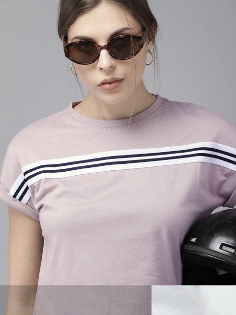 

Roadster Women Pack of 2 Cotton T-shirt, Mauve