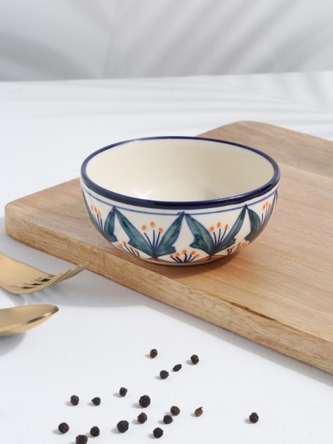 

EK Off-White, Orange & Blue Printed Ceramic Glossy Bowl