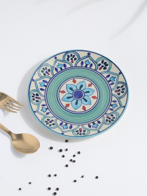 

EK BY EKTA KAPOOR Off-White & Sea-Green Printed Ceramic Platter