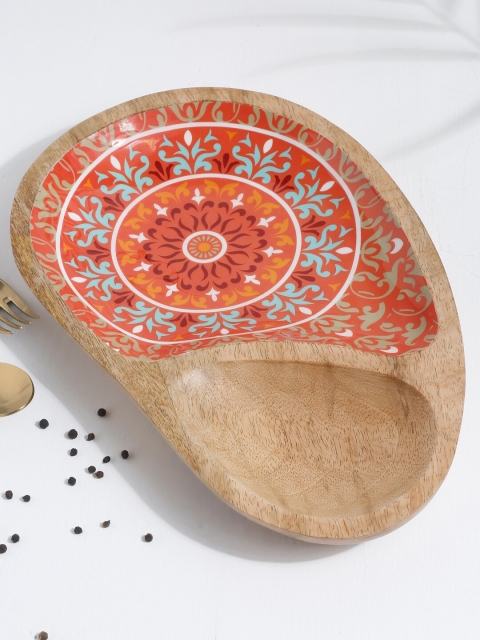 

EK BY EKTA KAPOOR Peach Utkarsh Mandala Enamel Printed Wooden Platter With Dip Bowl