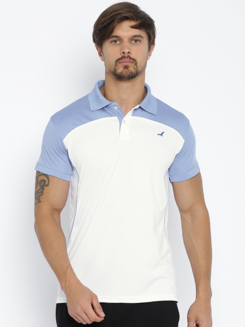 

American Crew Men White & Blue Colourblocked Polo T-Shirt