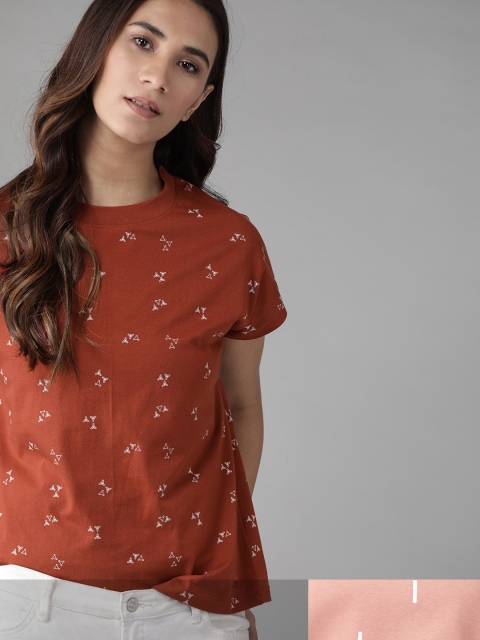 

Roadster Women Pack of 2 Printed Cotton T-shirt, Rust