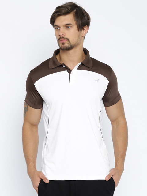 

American Crew Men Brown & White Colourblock Polo Collar T-shirt