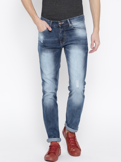 

American Crew Men Blue Mid-Rise Low Distress Lightly Washed Jeans