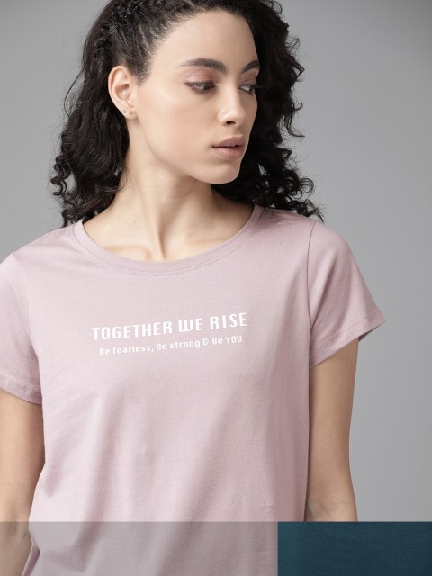 

Roadster Women Pack of 2 Printed Cotton T-shirt, Teal
