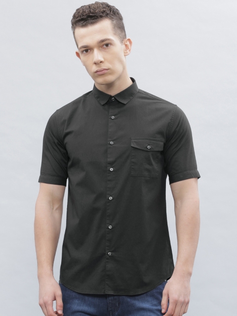 

ether Black Slim Fit Solid Casual Shirt