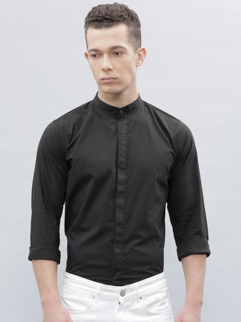 

ether Black Slim Fit Solid Casual Shirt