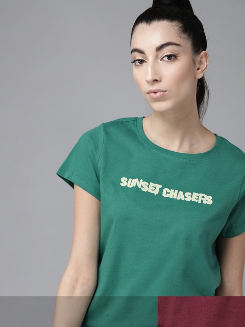 

Roadster Women Pack of 2 Printed Cotton T-shirt, Green