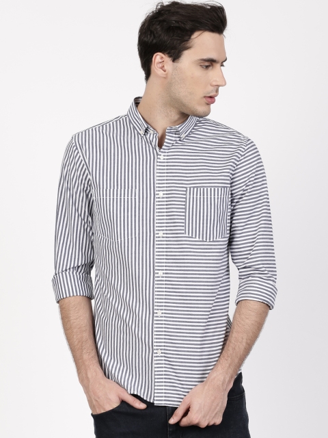 

ether Men Grey & White Striped Slim Fit Casual Shirt