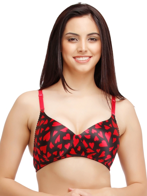 

Clovia Black & Red Printed Medium-Coverage Push-Up Bra BR0760P0440B