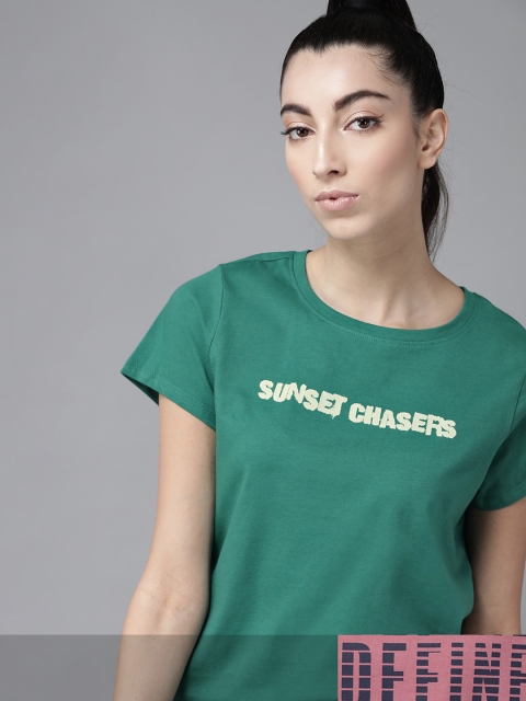 

Roadster Women Pack of 2 Printed Cotton T-shirt, Green