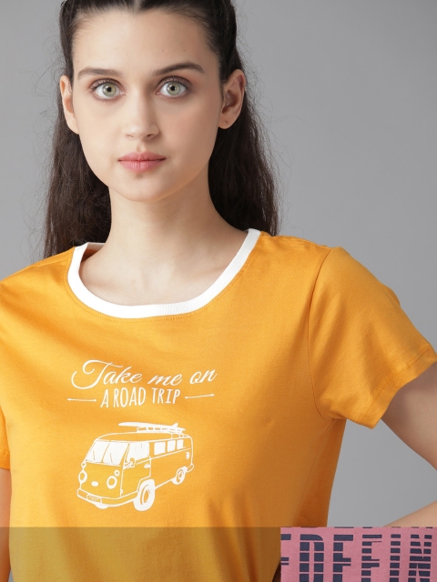 

Roadster Women Pack of 2 Printed Cotton T-shirt, Rose