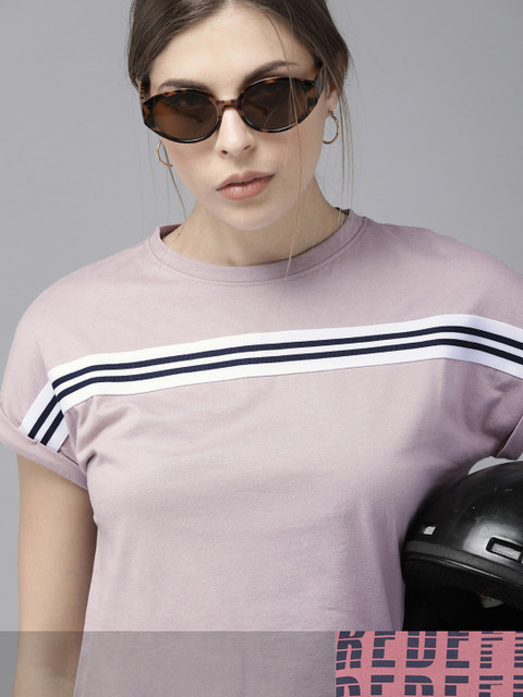 

Roadster Women Pack of 2 Cotton T-shirt, Mauve