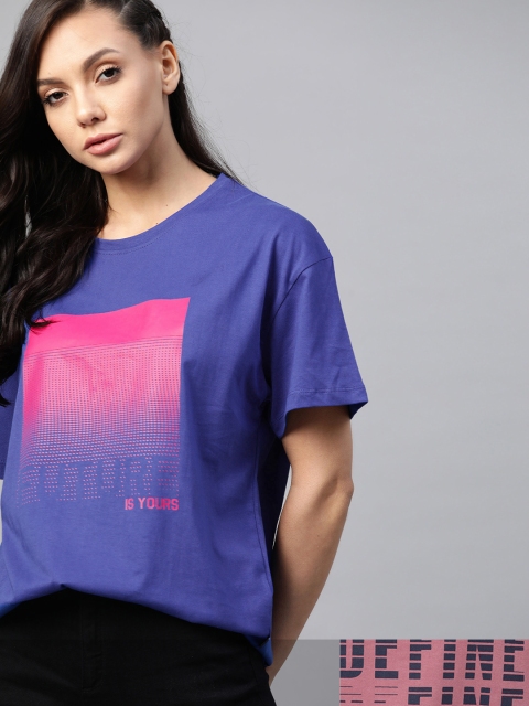 

Roadster Women Pack of 2 Printed Cotton T-shirt, Blue
