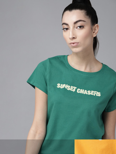 

Roadster Women Pack of 2 Printed Cotton T-shirt, Green