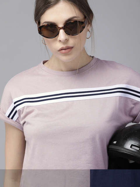 

Roadster Women Pack of 2 Cotton T-shirt, Mauve