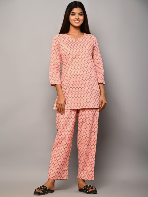 

Swasti Women Pink & Green Printed Night suit