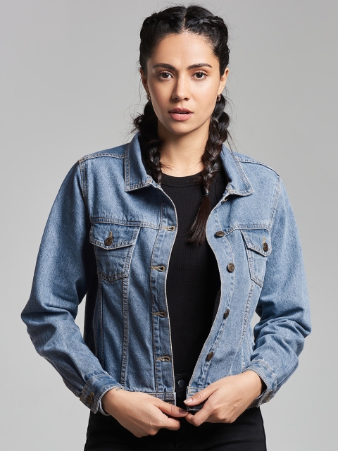 

The Souled Store Women Blue Colourblocked Crop Denim Jacket with Patchwork