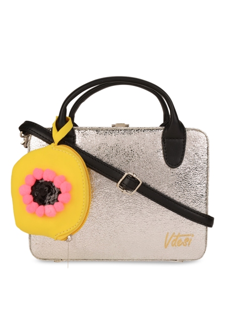 

Vdesi Silver-Toned Structured Handheld Bag with Applique