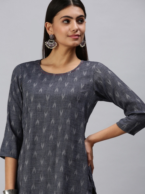 

SHOWOFF Grey Geometric Woven Design Kurti