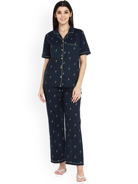 

shopbloom Women Navy Blue Printed Night suit