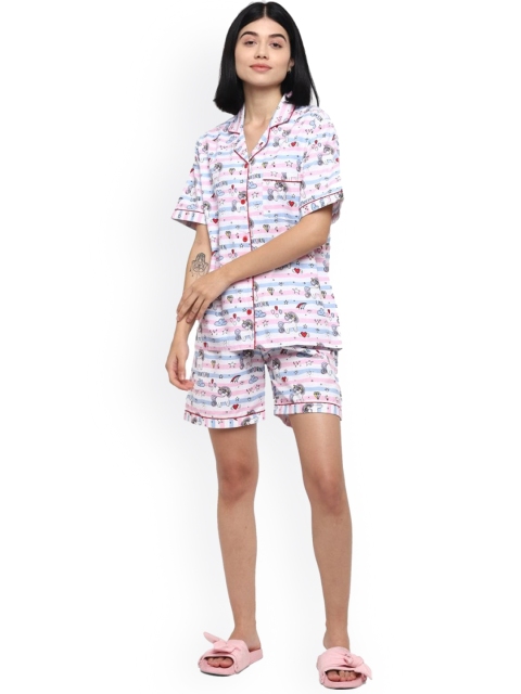 

shopbloom Women White Printed Cotton Night Suit