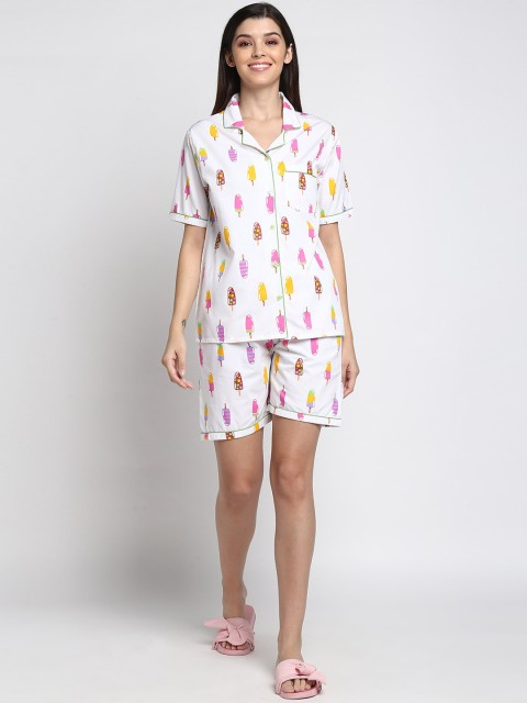 

shopbloom Women White Printed Night suit