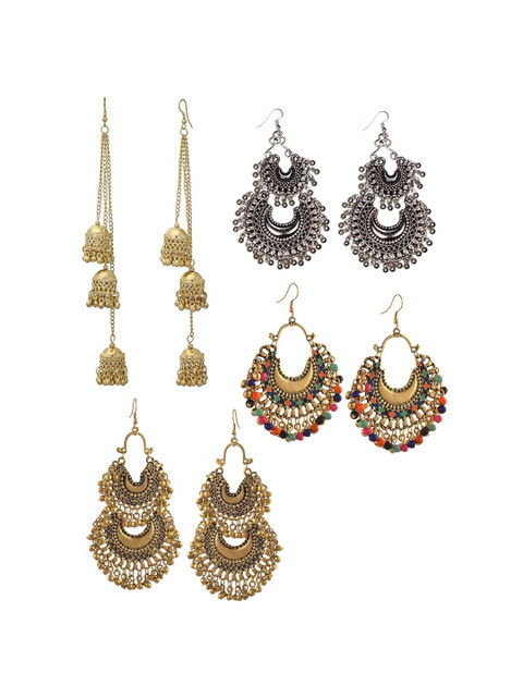 

Vembley Silver-Toned & Gold-Toned Contemporary Jhumkas Earrings