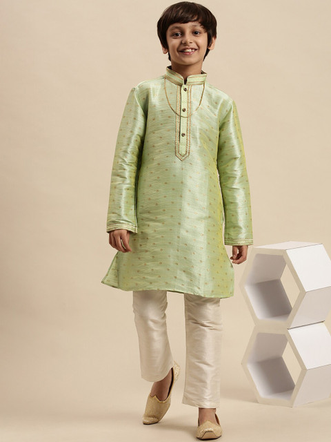 

Sanwara Boys Green Ethnic Motifs Embroidered Kurta with Pyjamas