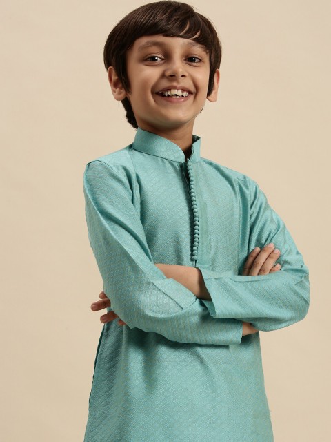 

Sanwara Boys Blue & Off White Art Silk Kurta with Pyjamas