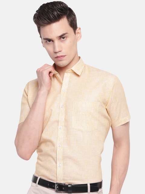 

GHPC Men Gold-Toned Modern Cotton Linen Formal Shirt
