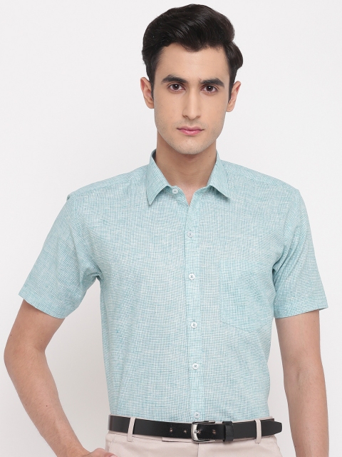 

GHPC Men Blue Classic Micro Checks Cotton Linen Formal Shirt