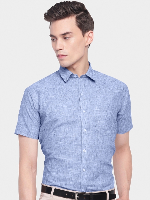 

GHPC Men Blue Relaxed Cotton Linen Formal Shirt