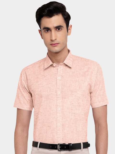 

GHPC Men Peach-Coloured Modern Cotton Linen Formal Shirt