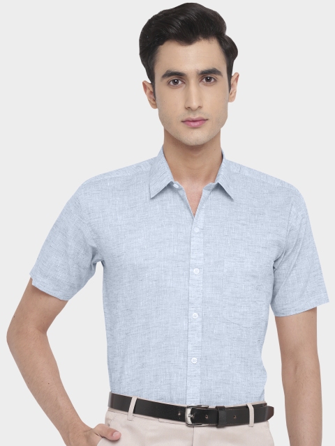 

GHPC Men Blue Relaxed Cotton Linen Formal Shirt