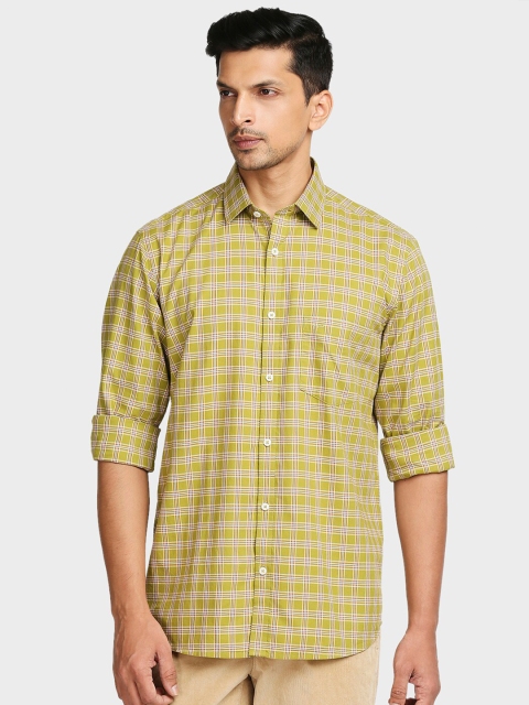 

ColorPlus Men Lime Green & White Tailored Fit Checked Cotton Casual Shirt