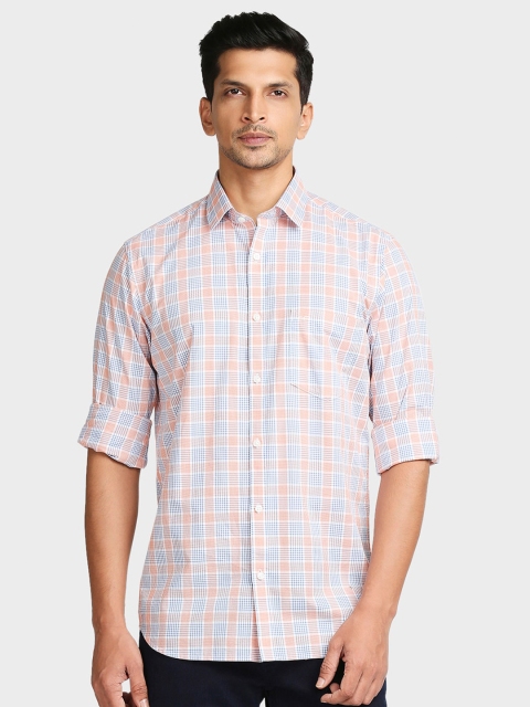 

ColorPlus Men Orange Tailored Fit Checked Casual Shirt