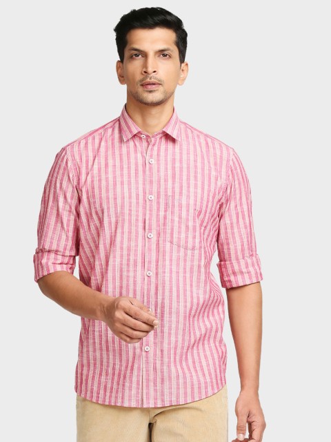 

ColorPlus Men Pink & Off White Tailored Fit Striped Cotton Casual Shirt