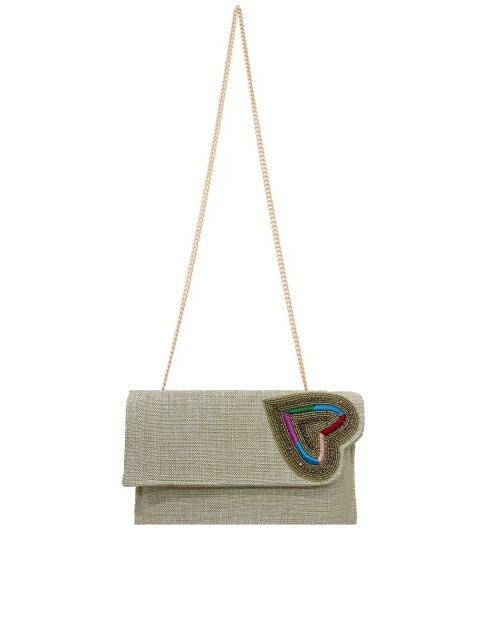 

LELYS Beige & Gold-Toned Embellished Purse Clutch