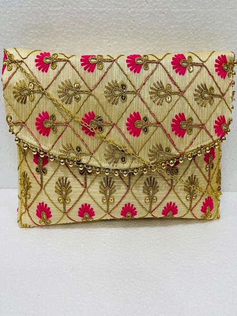 

LELYS Off White & Gold-Toned Embroidered Purse Clutch
