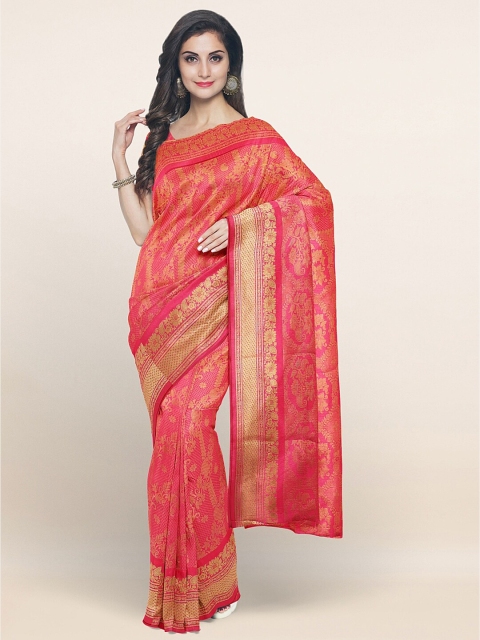 

Pothys Pink & Golden Ethnic Motifs Zari Art Silk Saree