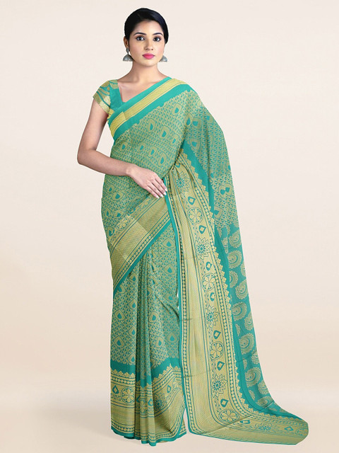 

Pothys Green & Gold-Toned Woven Design Zari Art Silk Saree